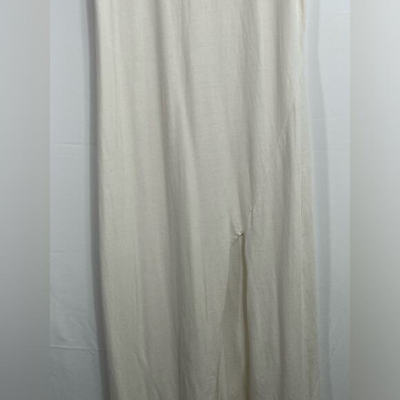 L‎ Space White M 100% Cotton Short Sleeve T Shirt Maxi Dress Slit - Picture 4 of 16